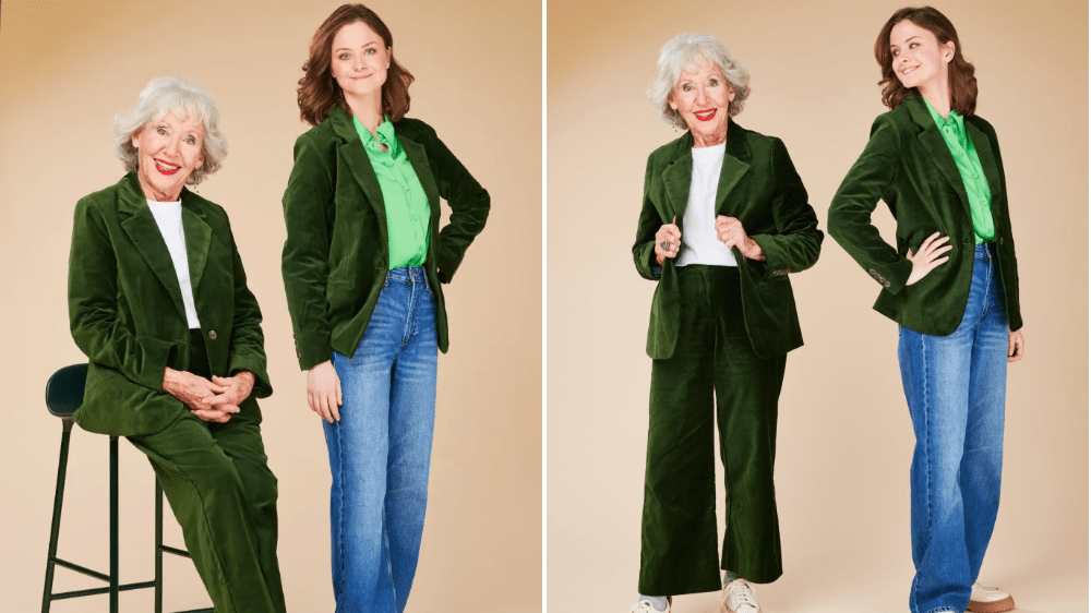 Twinning with a green velvet blazer (Picture: Photography Natasha Pszenicki)